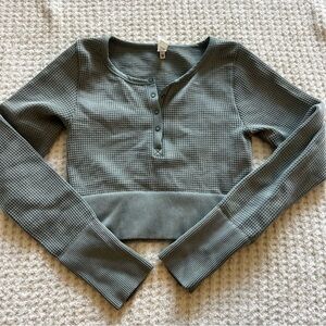 Aerie Long Sleeve Waffle Knit Top in Sage Green